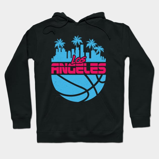 Los Angeles Vice Cityscape Basketball LA 80's Hoodie by TextTees